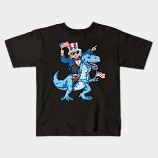 Uncle Sam Riding Dinosaur T Rex 4th Of July Kids T-Shirt